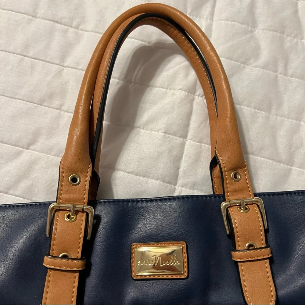 Large Satchel Simply Noelle‎ Bag Navy Blue And Tan